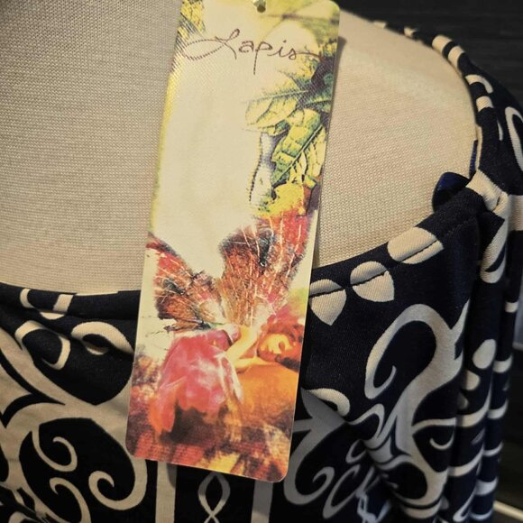 NWT Lapis Navy & White Geometric Print Belted Tunic Dress Size XL - Picture 3 of 3